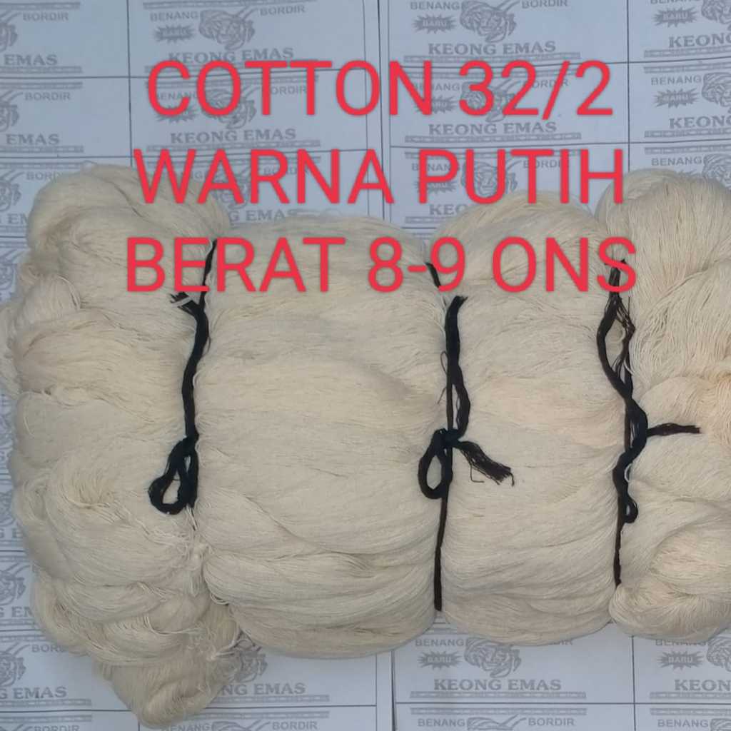 32/2 BENANG COTTON/KATUN ISI 22 IKAT/KEPALA BENANG TENUN BORDUUR SONGKET WARNA PUTIH POLOS BERAT 8-9