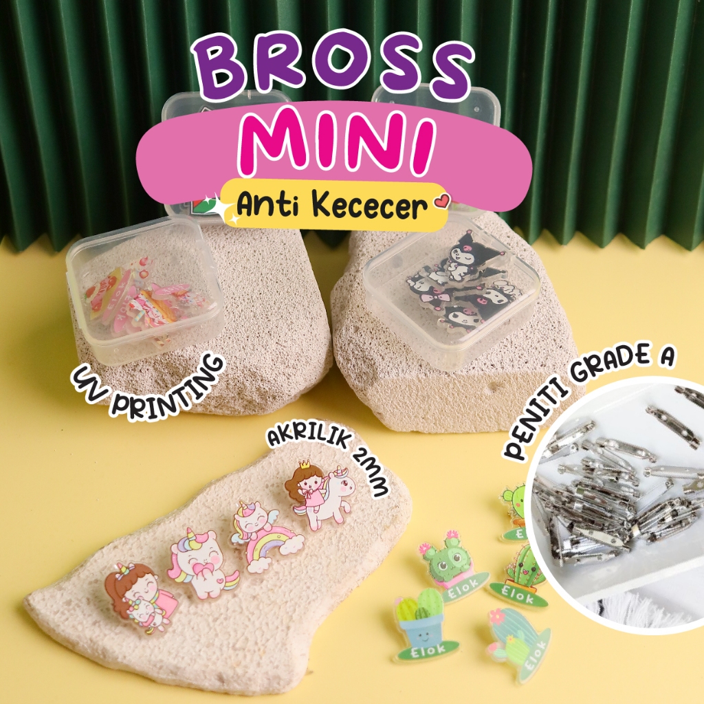 PIN BROS MINI AKRLIK LUCU PAKAI NAMA / PENITI HIJAB / PENTUL / PENJEPIT KERUDUNG / TOTEBAG /TAS DLL 