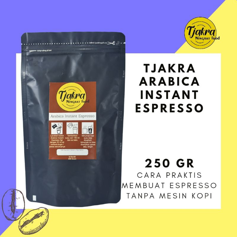 

Black Coffee l Arabica Tjakra Instant Espresso 250 gr I kopi larut air tanpa ampas