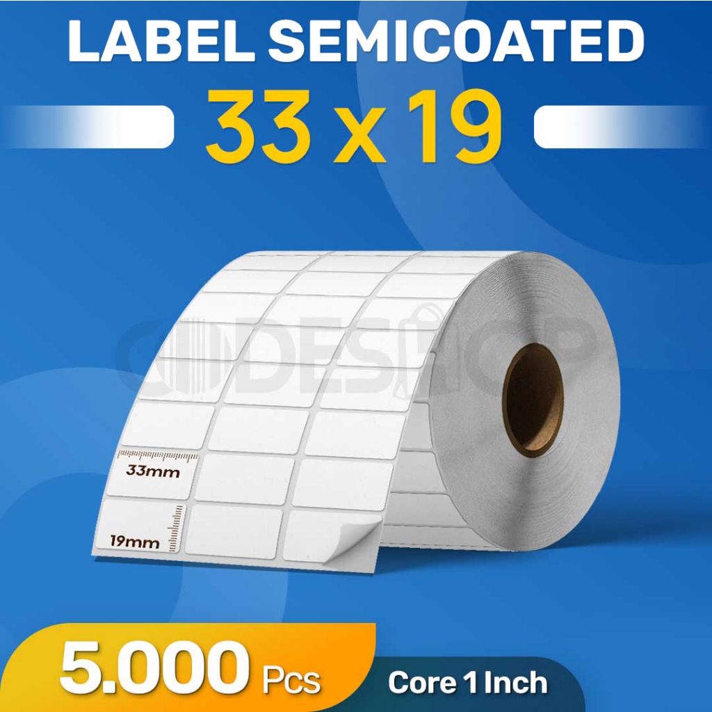 

Label Semicoated 33x19 mm Stiker Printer Barcode Zebra TSC Honeywell Argox Postek Zenpert Sato