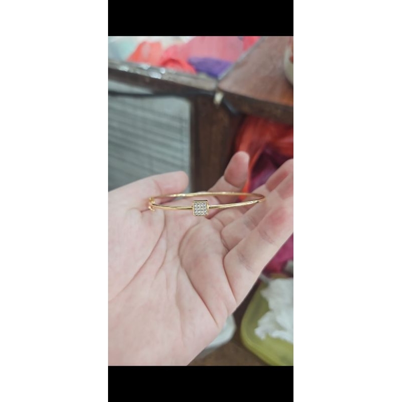 Bangle gelang oval emas putih 375 mas asli love hati kotak solitaire mata satu
