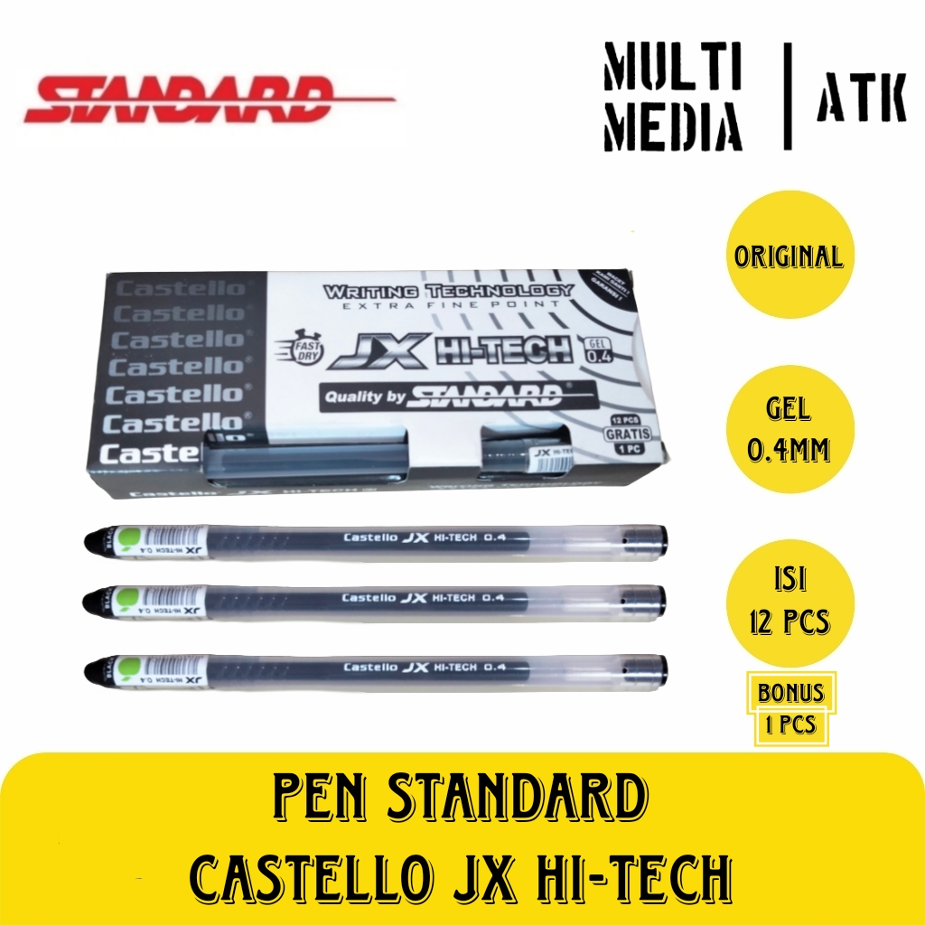 

PEN STANDARD CASTELLO JX HI-TECH / PULPEN APEL HITECH GEL BLACK 0.4mm