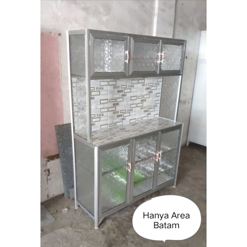 RAK PIRING ALUMINIUM / LEMARI DAPUR 3 PINTU MOTIF KACA POLOS UKURAN 120 X 40 X 180 CM