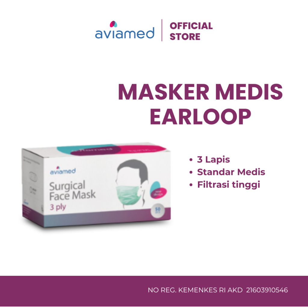Aviamed Masker Medis Earloop Surgical Mask 50 Pcs