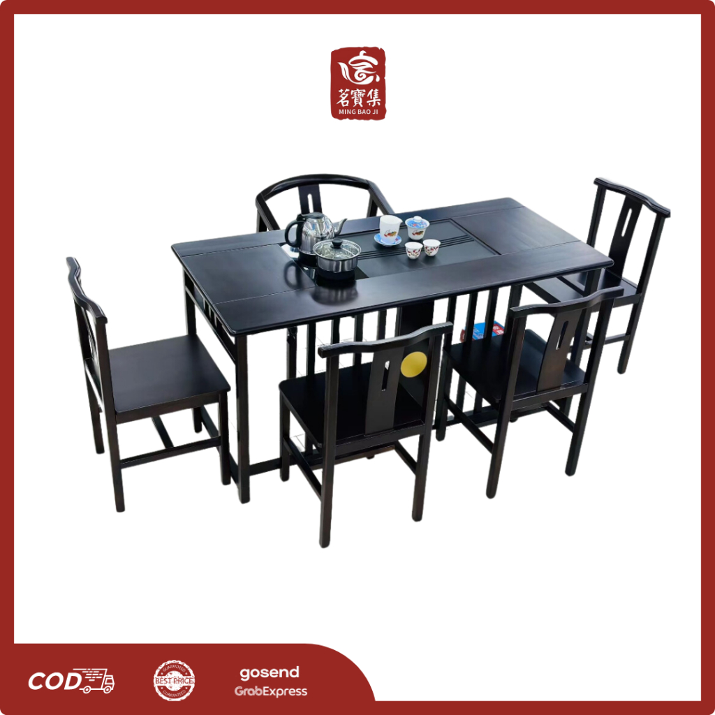 MING BAO JI Meja Teh China Set 601 Furniture Set Meja Kursi Free Teko Panci Meja Teh Desain Oriental