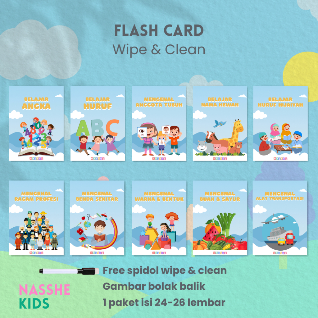 NASSHE KIDS - FLASH CARD KARTU MAINAN ANAK LENGKAP HURUF ABJAD ALFABET BELAJAR HURUF UNTUK USIA DINI