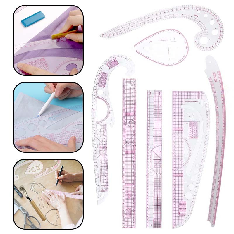 Isi 7pcs Penggaris Pola Jahit Set Lengkap Mistar Pola Jahit Garisan Pola Jahit Pakaian Pola Quilting