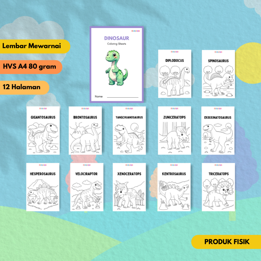 

NASSHE KIDS - LEMBAR MEWARNAI Tema Dinosaurus 1 isi 12 Lembar