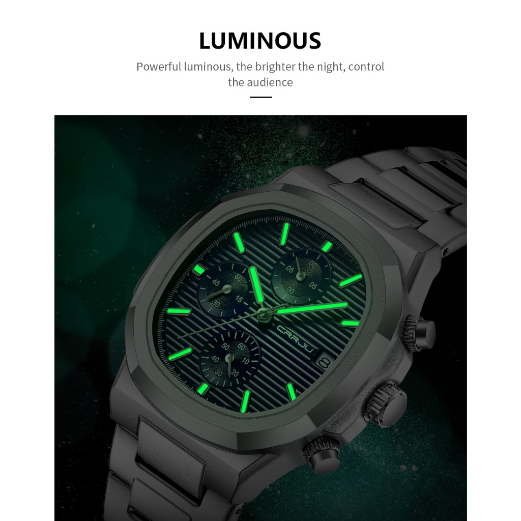 RECOMMENDED COD CRRJU Jam Tangan Pria Chronograph Quartz Clock Kalender Otomatis Bisnis Tahan Air