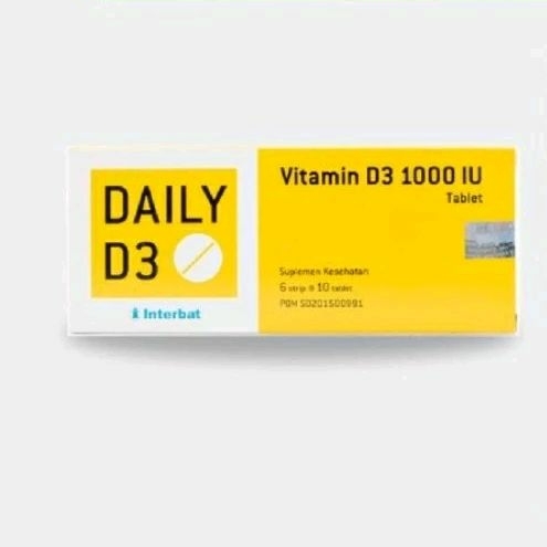 (Ori 100% Interbat) Daily D3 1000 IU  1Box 6 strip @10tab