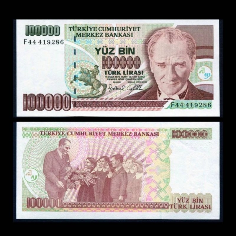 TURKEY 100000 LIRA 1970/97 UNC BIG SIZE 1 LEMBAR UANG TURKI LAMA