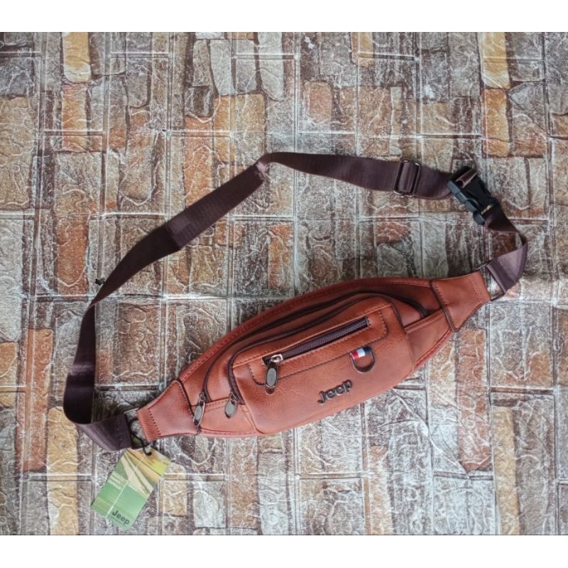 TAS PINGGANG PRIA / WAISTBAG JEEP BAHAN KULIT SINTETIS MURAH KWALITAS ORIGINAL