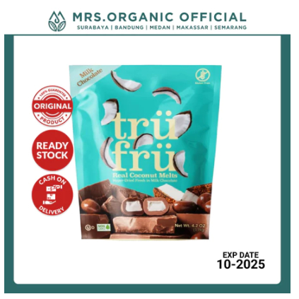 

Snack Cemilan Camilan Buah Kelapa & Coklat TRUFRU MILK Chocolate Real Coconut Melts 119gr - Gluten FREE NON GMO