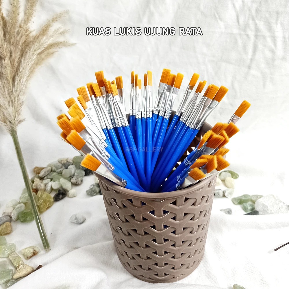 

(HARGA 5PCS)KUAS LUKIS CAT AIR UJUNG FLAT & ROUND KUAS BRUSH NYLON LEMBUT