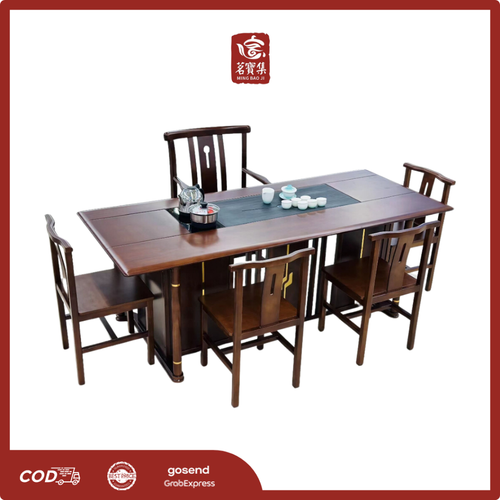 MING BAO JI Meja Teh China Set 808 Brown Black Furniture Set Meja Kursi Teko Panci Meja Teh Classic