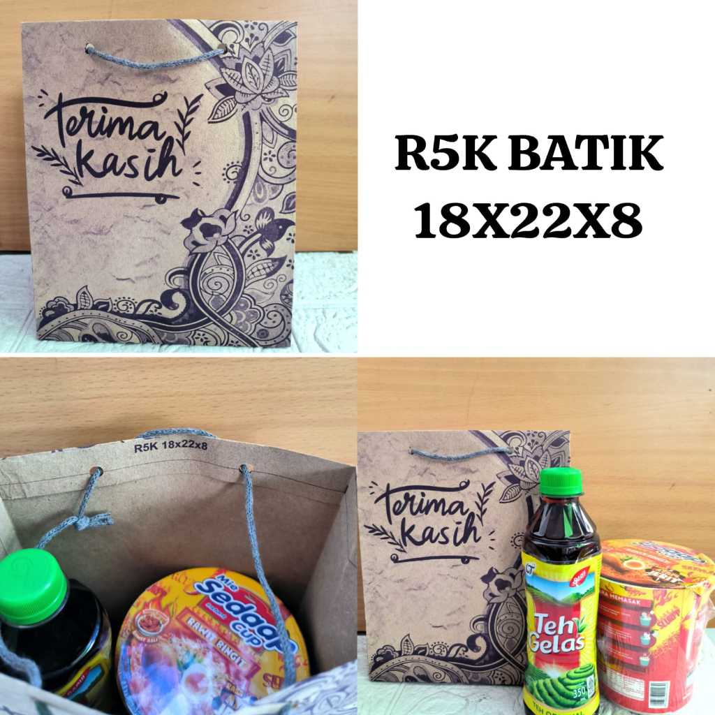 

Tas Paperbag Motif Tas Hajatan R5K Batik coklat Tas Songgong batik murah/ Tas Kertas Murah / Tas songgong murah (size 18x22x8)