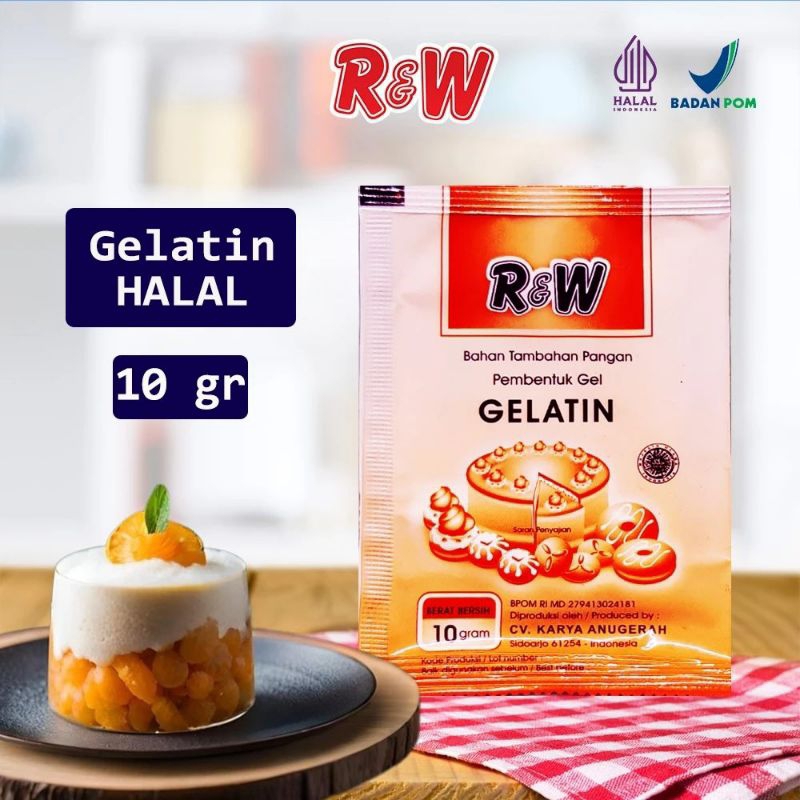 

Gelatin Bubuk Gelatin Powder Halal Bahan Kue Rajawali R&W 10gr