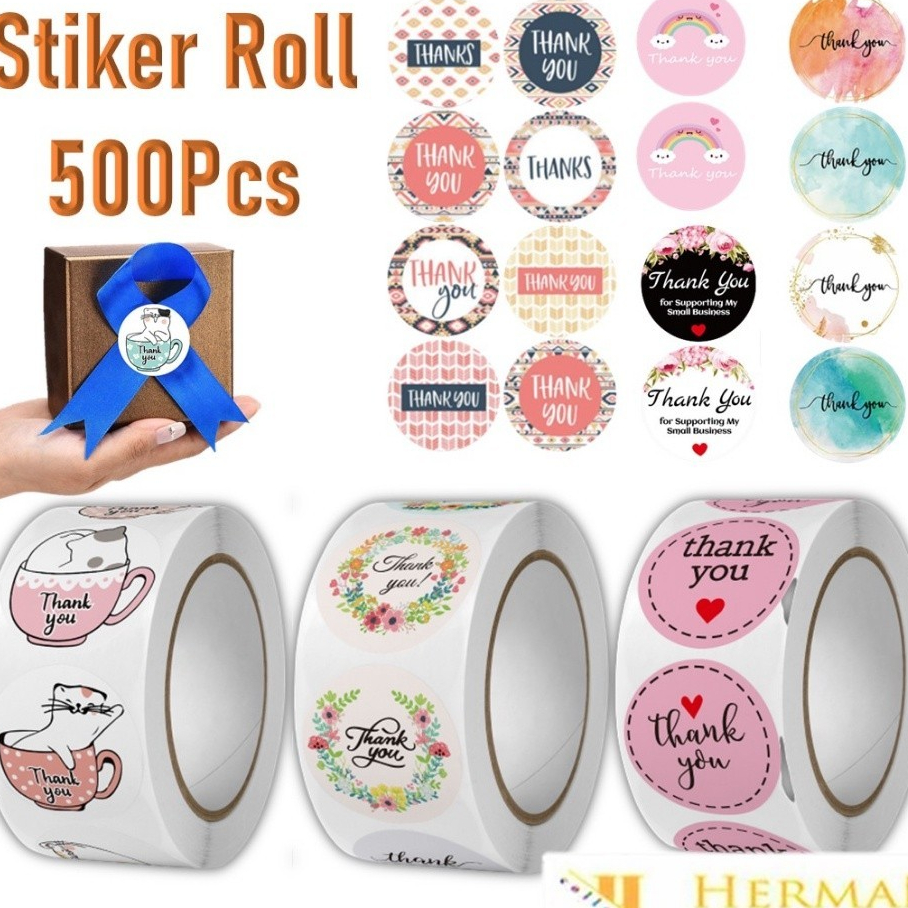 

( 1 Roll 500 Lembar ) Stiker Label Makanan / Stiker Terima Kasih / Stiker Thank You For Your Order / Sticker Thank You Roll Isi 500 Pcs / Stiker Terima Kasih Warna / Seal Label Roll Sticker Thank You / Tempelan Ucapan / Tempelan Label Makanan