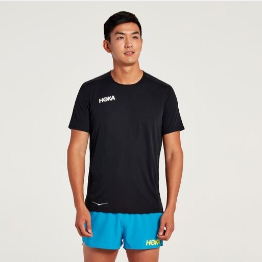 Hoka One One Performance Running Shirt kaos olahraga Running gym HItam Unisex