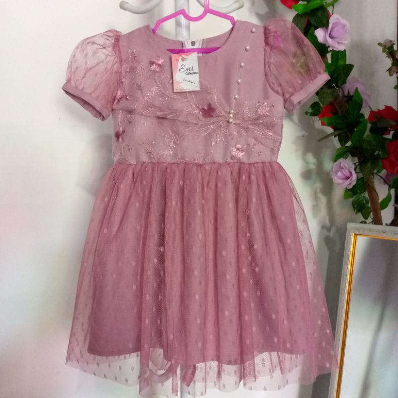 dress anak brukat tile dot usia 1-3tahun