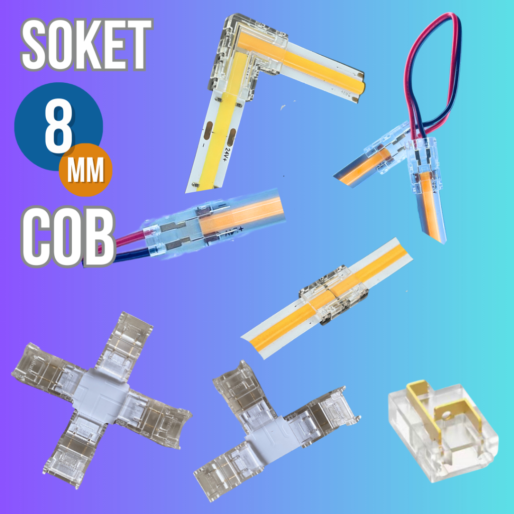 Konektor Soket Led Strip COB SMD 8mm HVKC8 Hovlan Lampu Pita Crystal Bening Klem Transparan