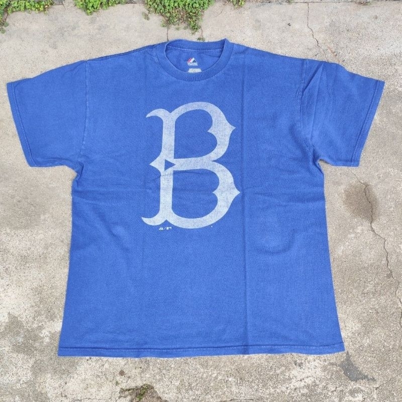 Baju kaos pria baseball Majestic Boston biru bekas