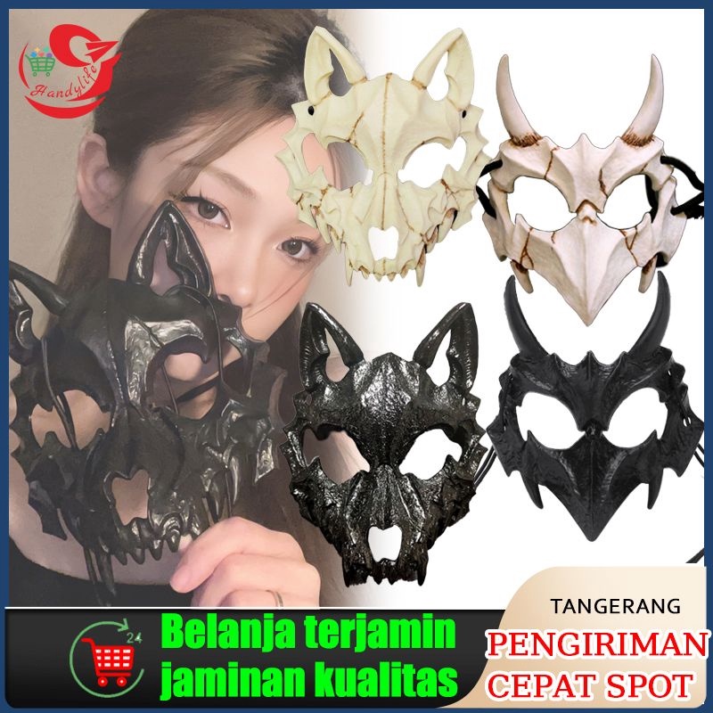 Topeng Setengah Wajah Tengkorak Karena Alat Peraga Hitam Putih Halloween Beakaian Pria Wanita Seteng
