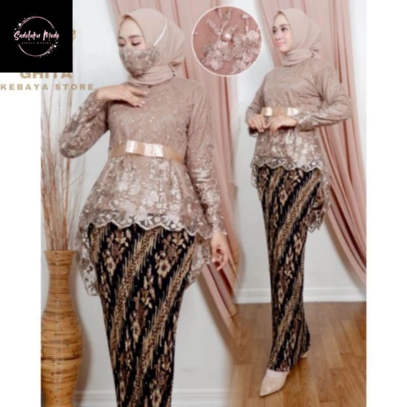 SM Kebaya Modern Setelan Aurora Pita Set Kebaya Wisuda Hijab Atasan Kebaya Modern Kebaya Brokat Keba