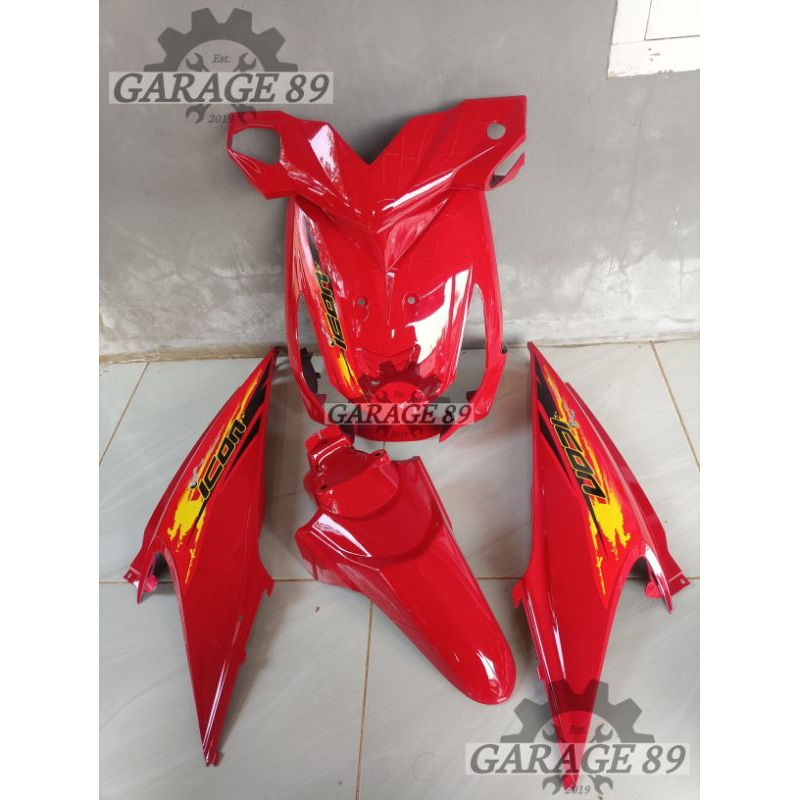 Cover body ful bodi halus Alus Honda beat karbu warna merah cabe plus striping icon sport tahun 2008