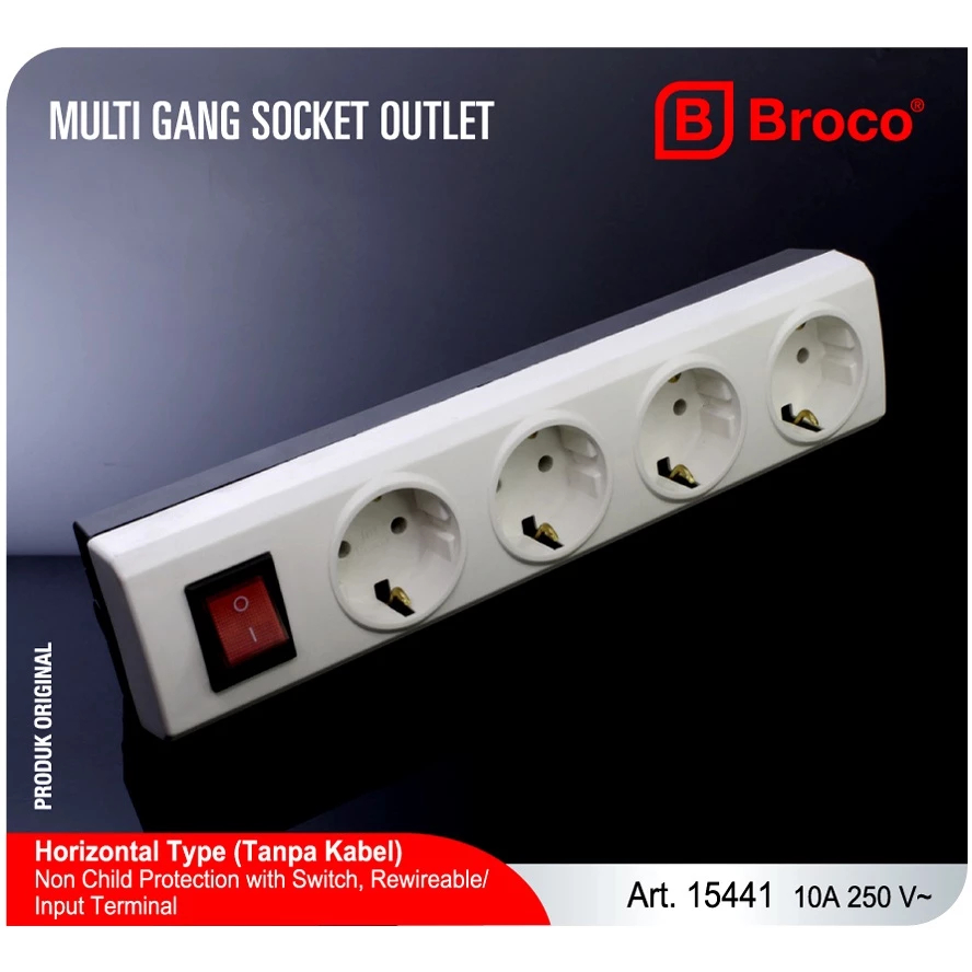 BROCO STOP KONTAK + SAKLAR SWITCH NONCP 4 LUBANG - STOP KONTAK BROCO ISI 4 LUBANGG SWITCH NONCP