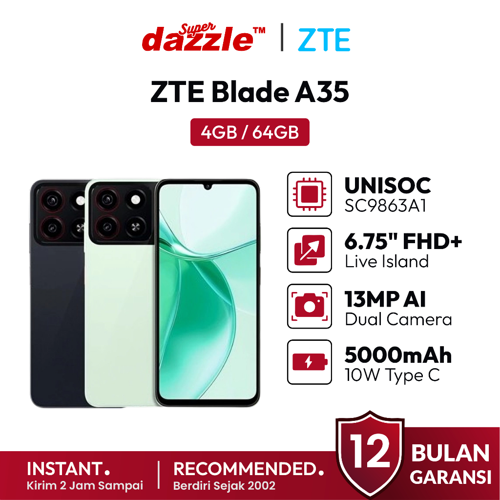 HP ZTE Blade A35 4/64 GB Original 100% Garansi Resmi 12 Bulan ZTE Official Store Indonesia - promoda