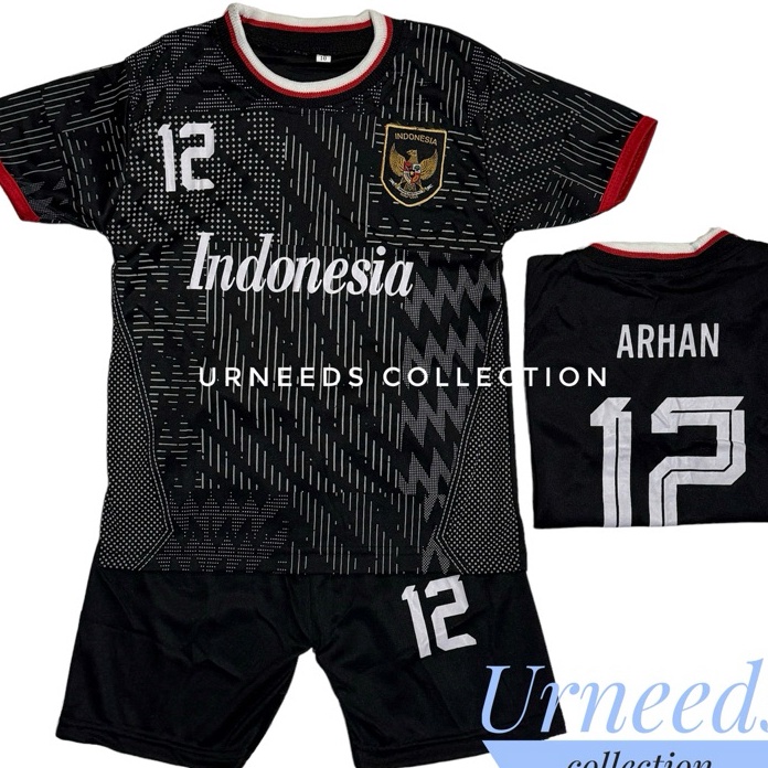 KP8 COD  SETELAN BAJU BOLA ANAK 224 TIMNAS HITAM  STELAN JERSEY FUTSAL TIMNAS  SET KAOS OLAHRAGA ANA