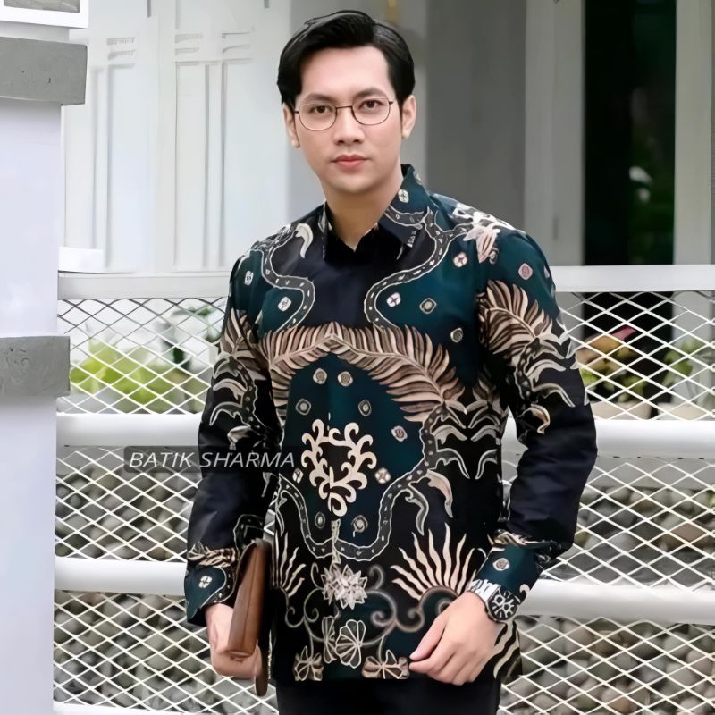 Sharma Kemeja Batik Pria Lengan Panjang Kenzo Hitam Formal Casual Slimfit Regular Baju Batik Terbaru