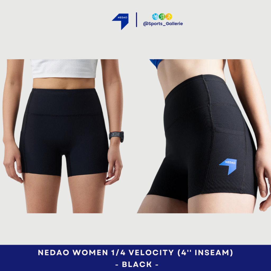 NEDAO Women Velocity 1/4 Length Running Tights 4'' Black