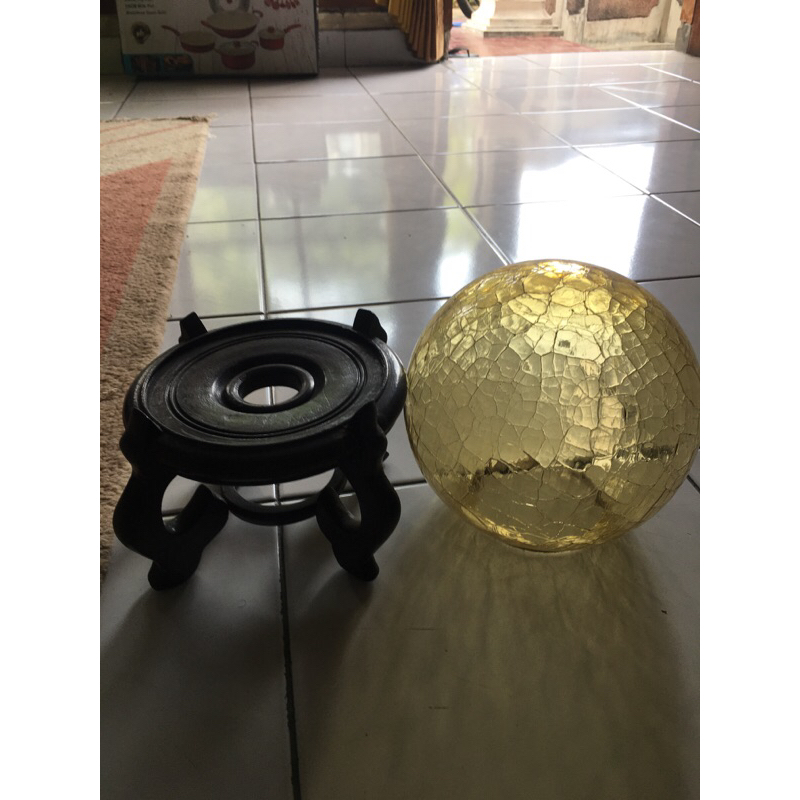 Bola Lampu Hias Unik Bahan Kayu Jati dan Kaca Preloved