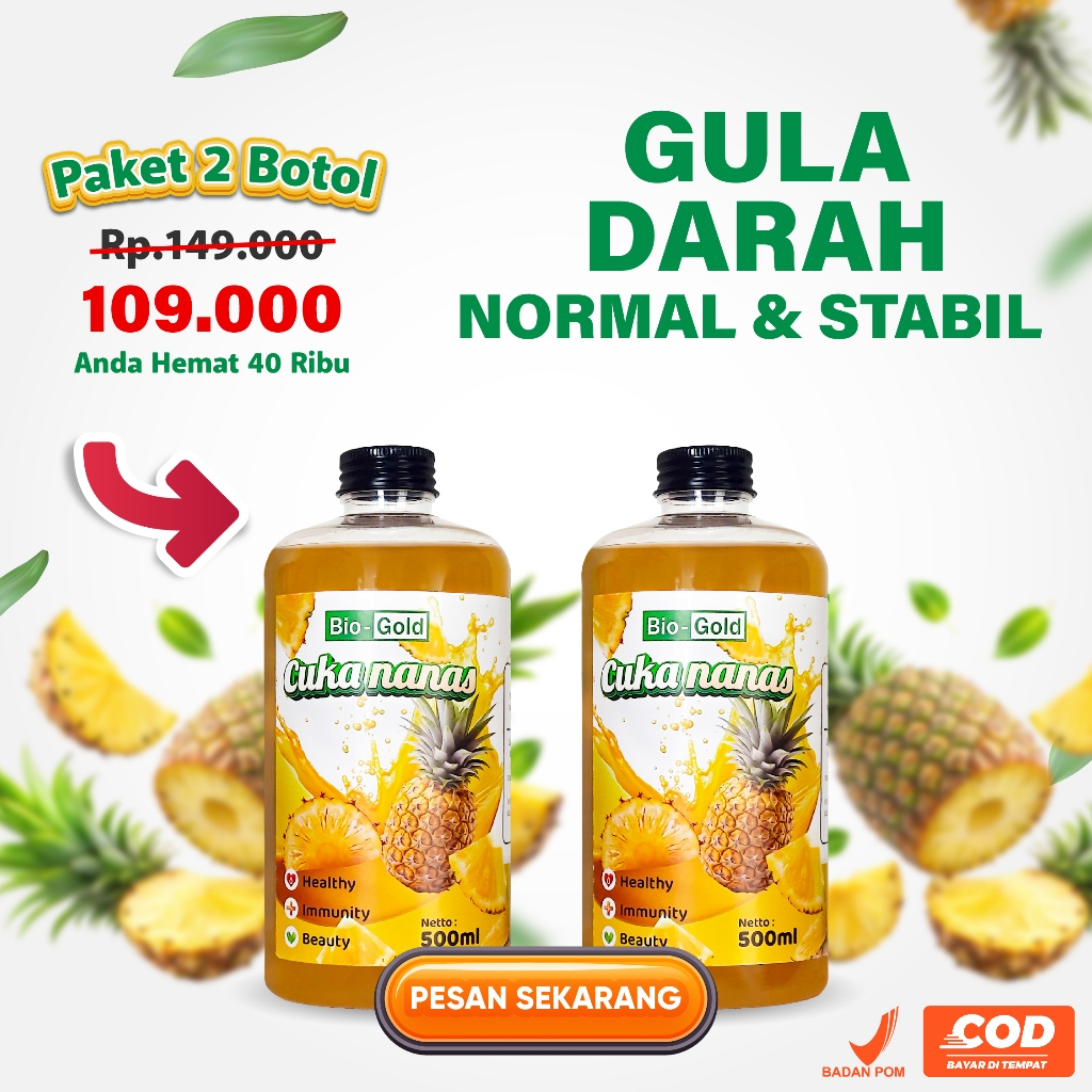 

2 BOTOL Cuka Nanas Bio Gold 500 ml Fermentasi Organik Bantu Efektif Turunkan Gula Darah Kolesterol