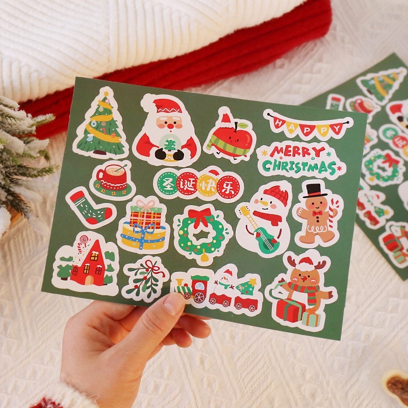 

10Lmbr/160Pcs Sticker lucu untuk hiasan hampers box atau plastik Cookies natal - sticker natal tempelan hiasan hampers - sticker dekorasi hampers natal