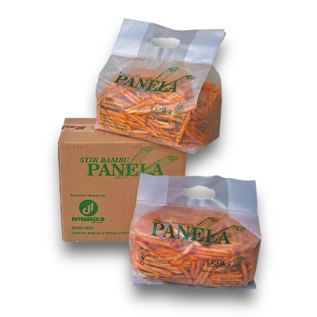 

1 KARTON snack PANELA STIK BENTUK BAMBU isi 2 kantong total 1kg - pedas gurih - 2 rasa mix