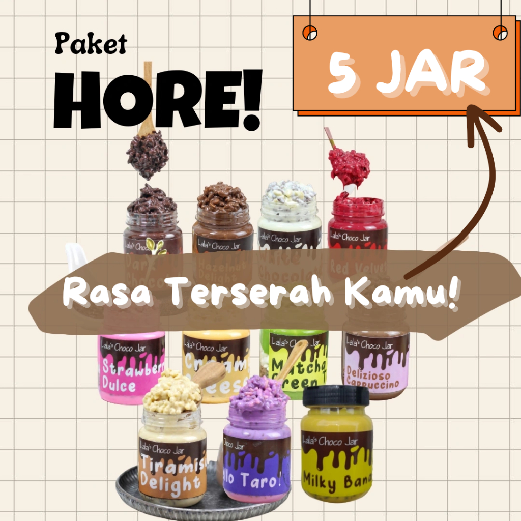 

PAKET HORE - 5pcs Bebas Pilih Rasa - Lala's Chocojar