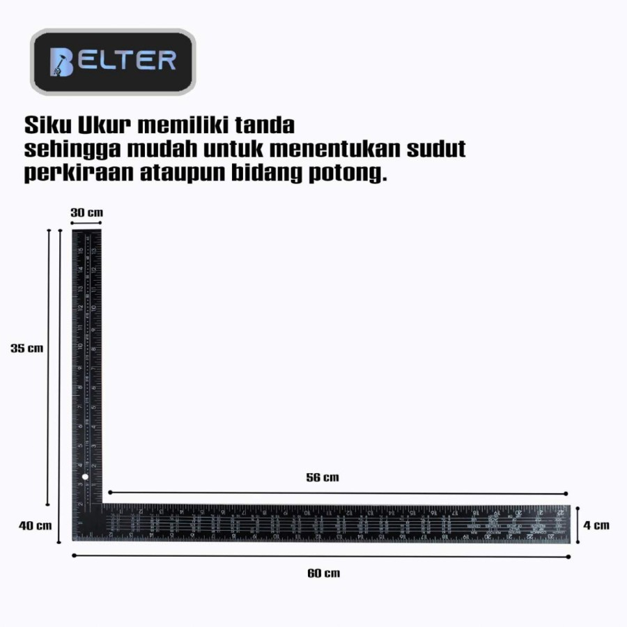 

Penggaris Siku Meter Siku Tukang Full Besi 40x60CM / Penggaris Siku L - BELTER