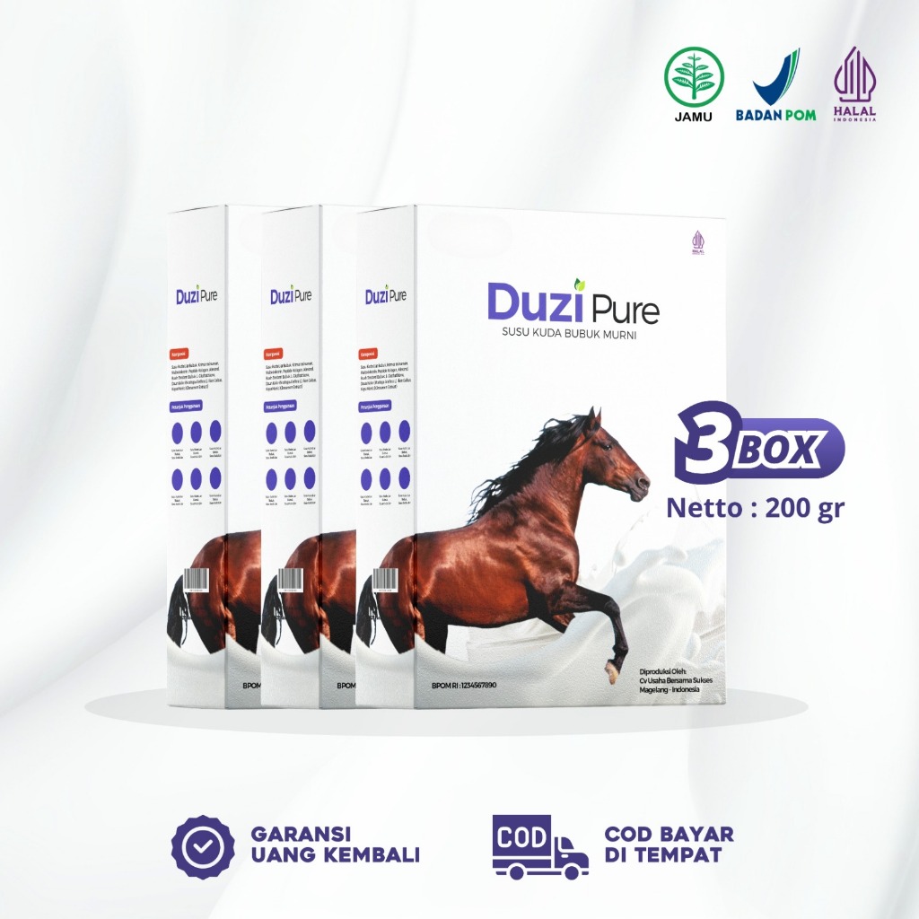 

Duzi Pure - Spesialis Susu Kuda No 1 Di Indonesia 100% Original Bubuk 200 Gram 3 Box