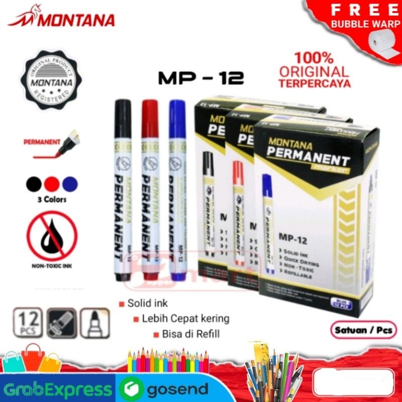 

HANS !! SPIDOL MONTANA PERMANENT MARKER NO.G-12 TINTA HITAM/BIRU/MERAH Montana / Tidak dapat dihapus / Warna Hitam
