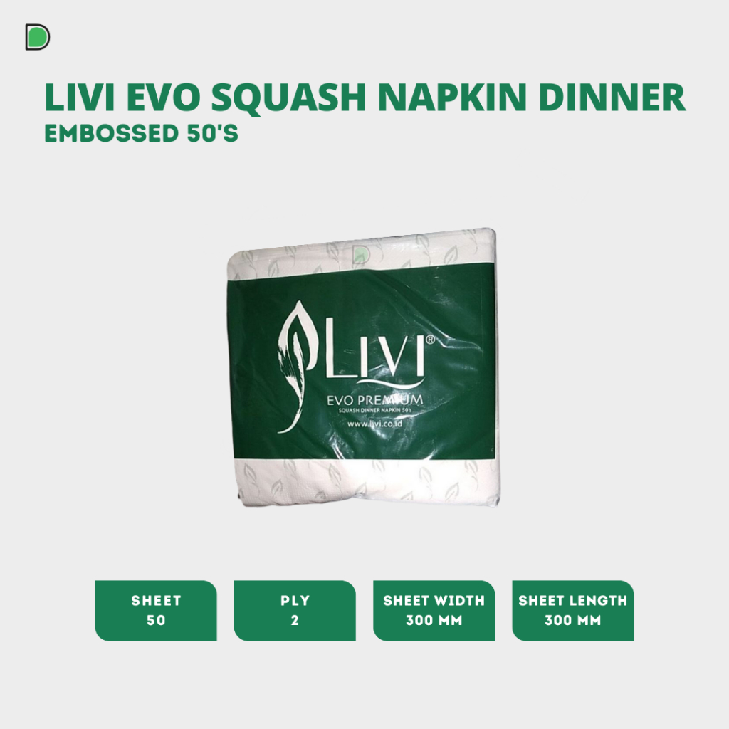 (Gosend/Grab) Tissue LIVI Evo Squash Premium Dinner Napkin 50s / Tisu LIVI 1 DUS / LIVI Kartonan
