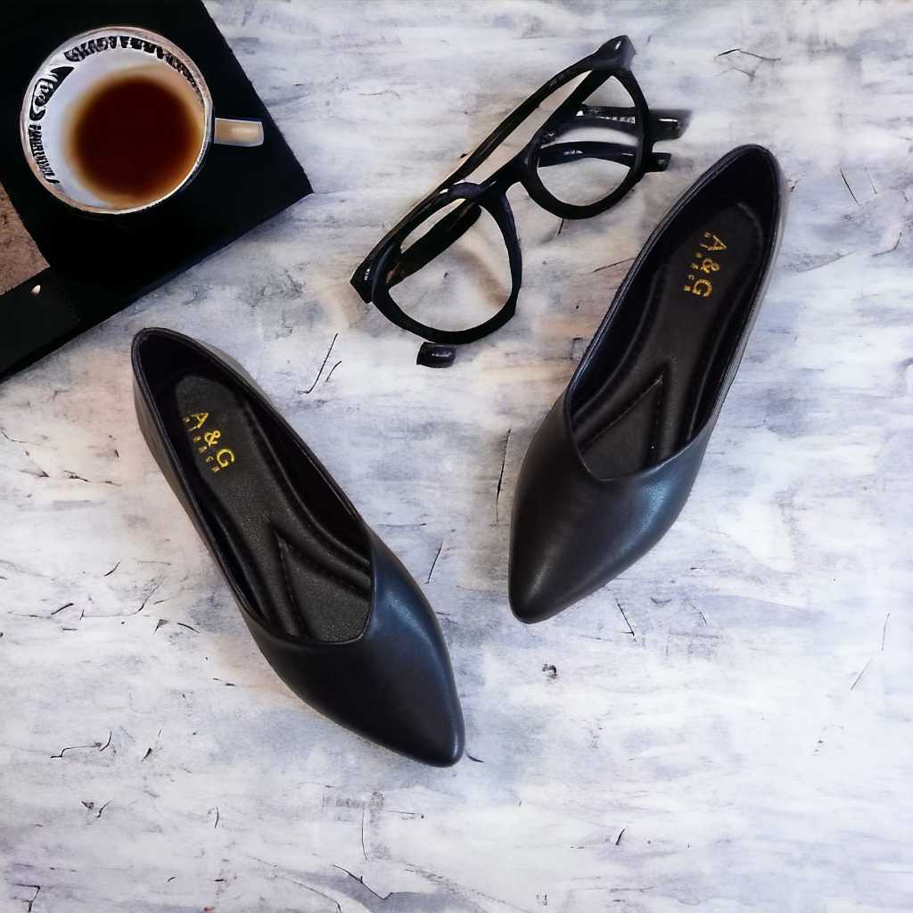 Sepatu Flatshoes Polos Warna Hitam - Sepatu Flat Kerja Wanita