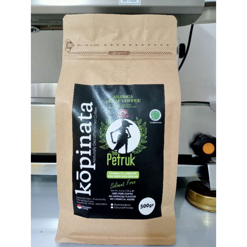 

kopi decaf rendah kafein tjap Petruk naturaly decafeinated