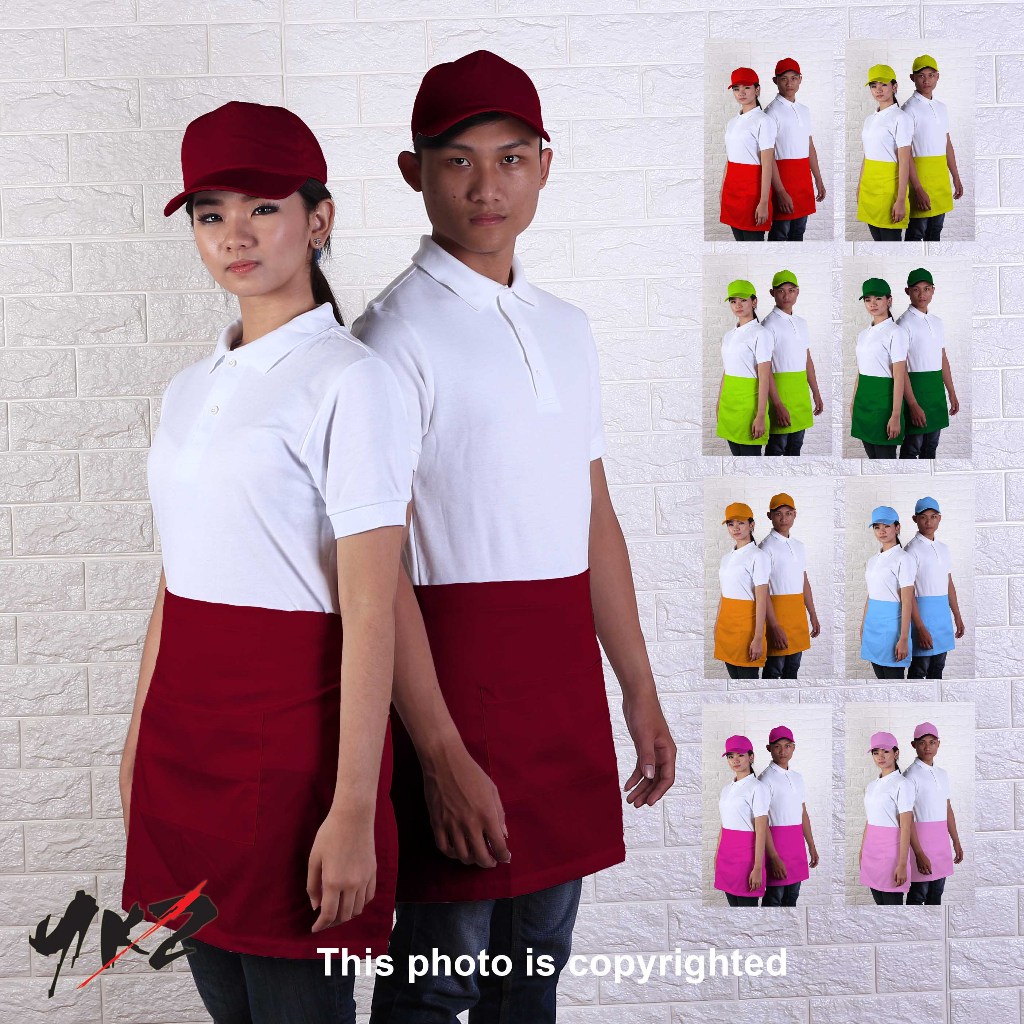 celemek setengah badan, celemek masak, apron masak ,celemek waiters,apron pinggang setengah badan, a