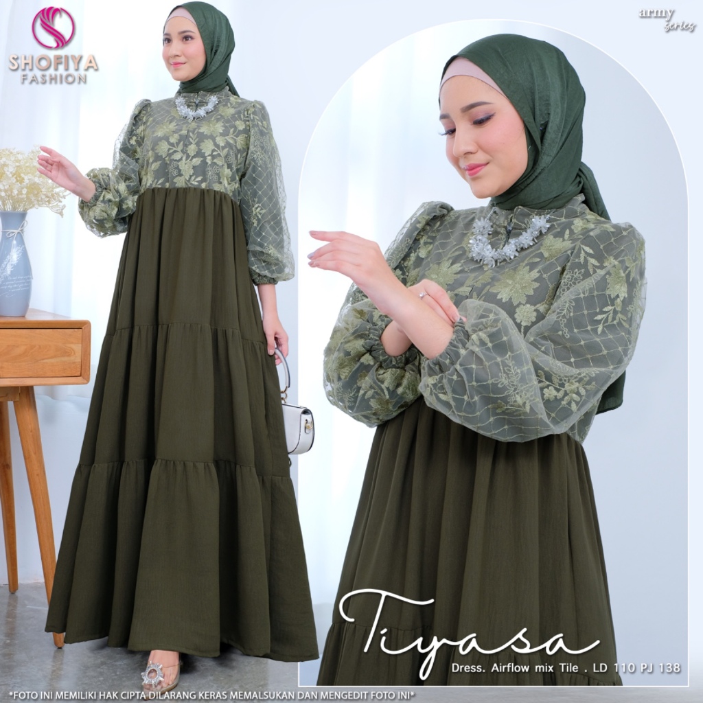tiyasa gamis dress maxy pakaian baju pesta kondangan wanita muslim cewe remaja dewasa bahan airflow 