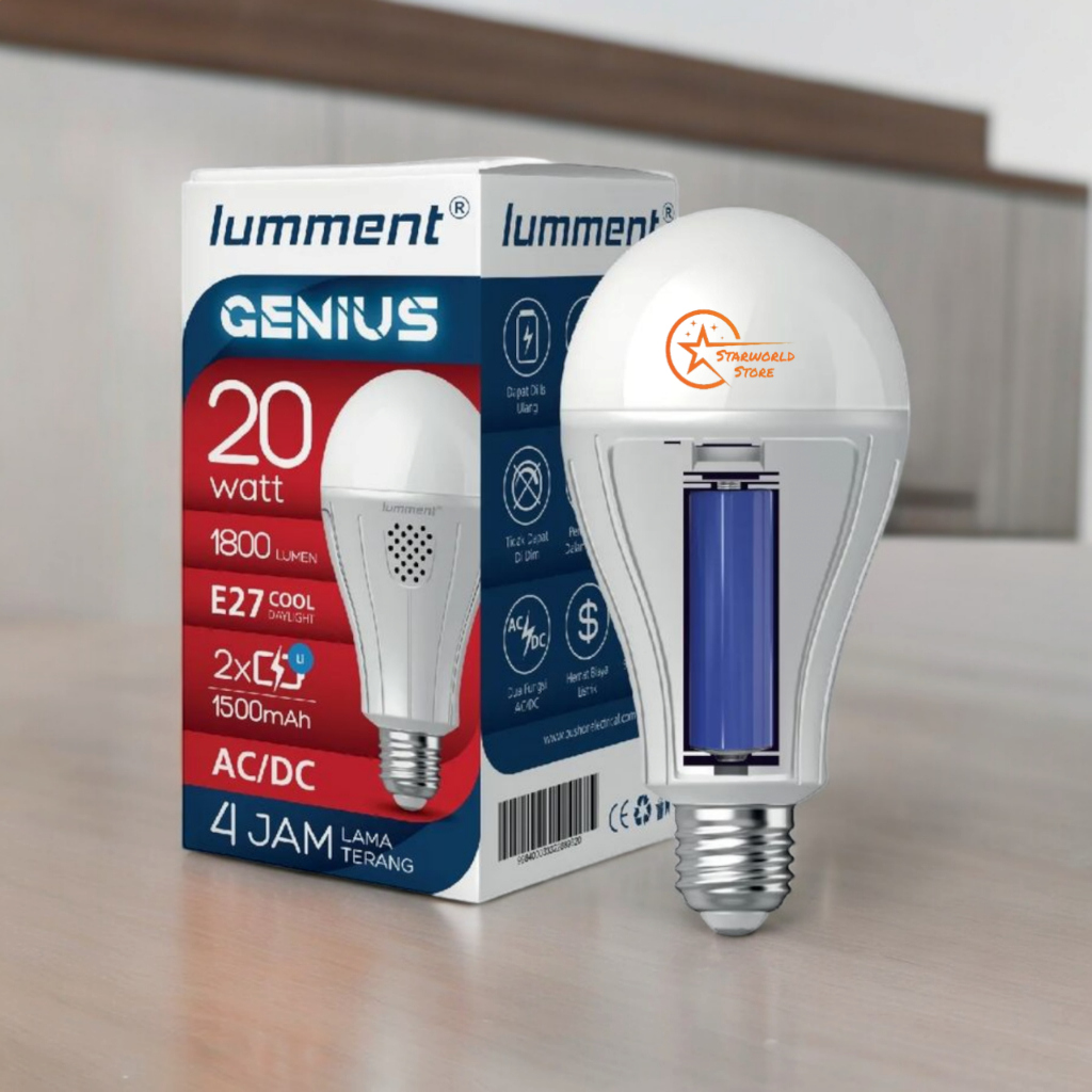 LUMMENT Genius Lampu Bohlam LED Emergency 7W 10W 15W 20 Watt - Cahaya Putih