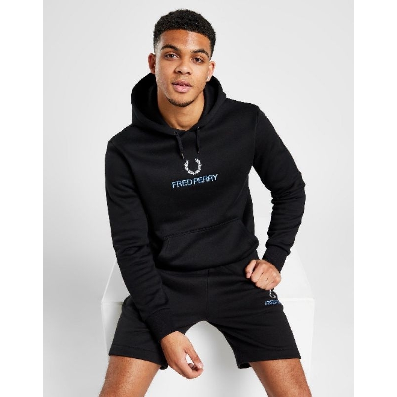 Fred Perry Global Stack Logo Hoodie Black Original