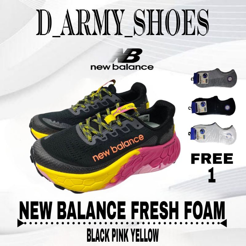 Sepatu Running Wanita New Balance (NB) Black Pink Yellow Free Kaos Kaki